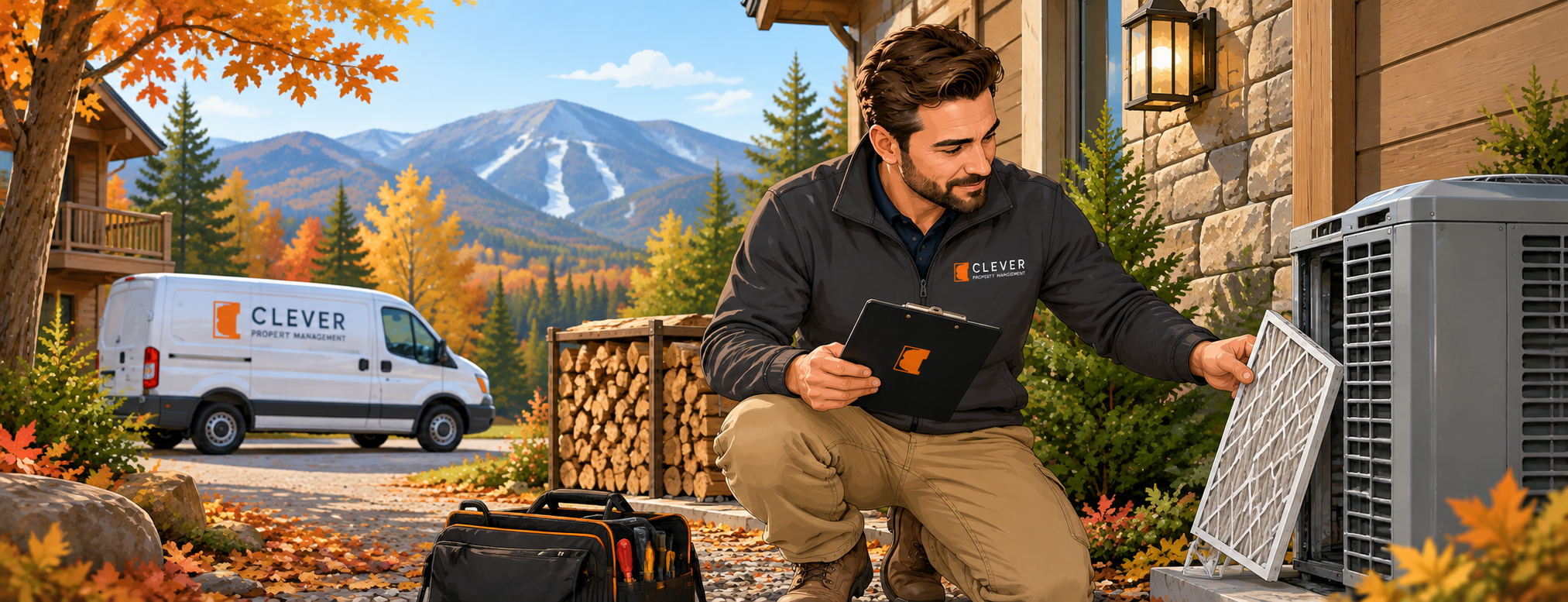 Clever Property Management preparing a mountain home for winter with an HVAC inspection