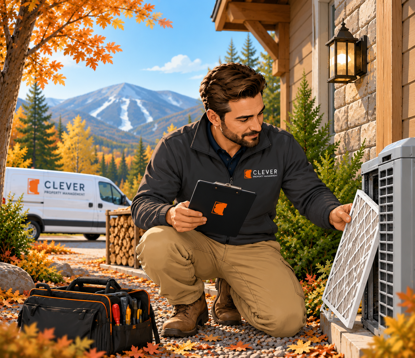 Clever Property Management preparing a mountain home for winter with an HVAC inspection